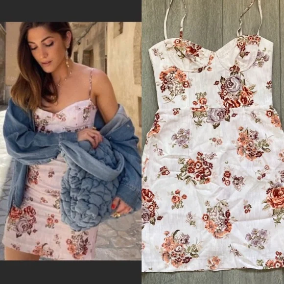 Floral print mini linen dress - Picture 5 of 16